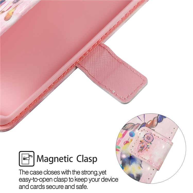 For Samsung Galaxy S9 G960 Pattern Printing Leather Wallet Stand Folio Accessory Case - Pink Dream Catcher-6