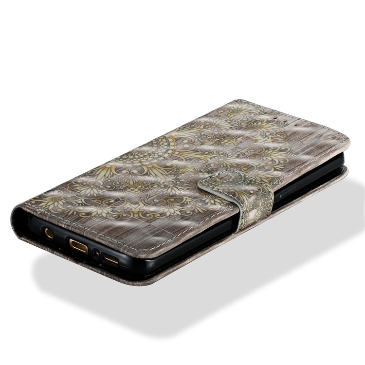 For Samsung Galaxy S9 G960 Patterned PU Leather Wallet Stand Mobile Phone Case - Gold Flower-2