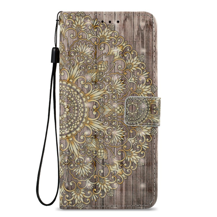 For Samsung Galaxy S9 G960 Patterned PU Leather Wallet Stand Mobile Phone Case - Gold Flower-3