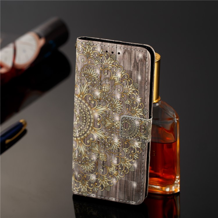 For Samsung Galaxy S9 G960 Patterned PU Leather Wallet Stand Mobile Phone Case - Gold Flower-8