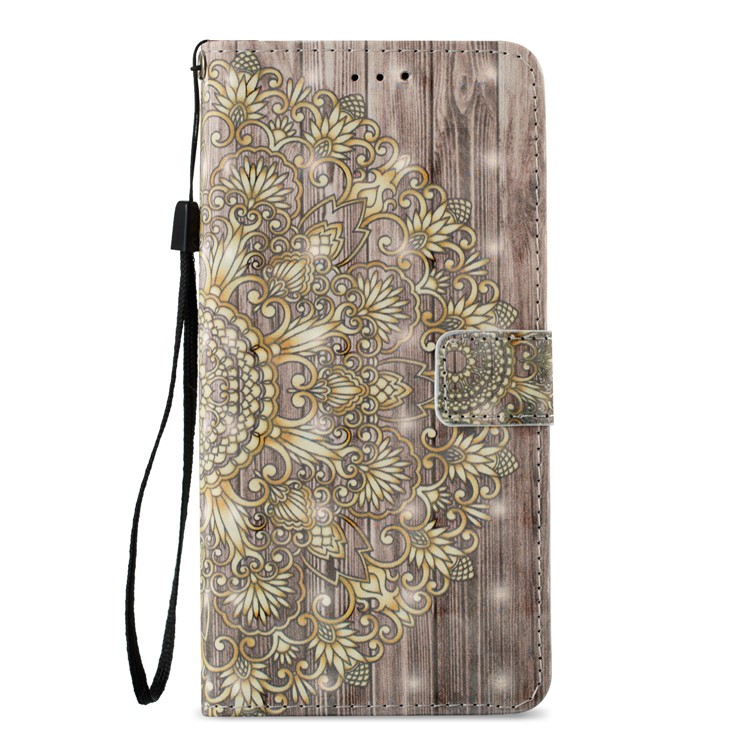Pattern Printing Leather Wallet Flip Casing for Samsung Galaxy S9+ G965 - Gold Flower-3