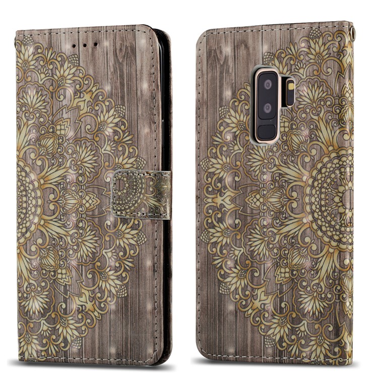 Pattern Printing Leather Wallet Flip Casing for Samsung Galaxy S9+ G965 - Gold Flower-4