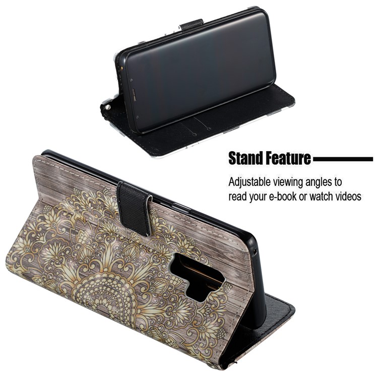 Pattern Printing Leather Wallet Flip Casing for Samsung Galaxy S9+ G965 - Gold Flower-5