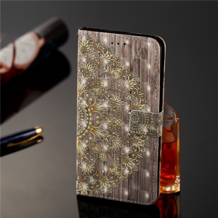 Pattern Printing Leather Wallet Flip Casing for Samsung Galaxy S9+ G965 - Gold Flower-8
