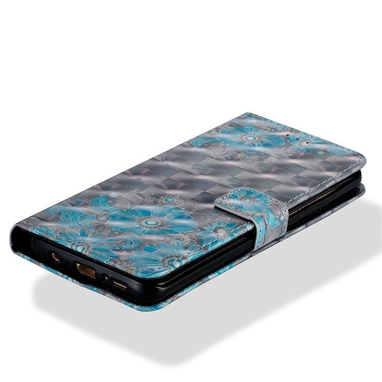 Pattern Printing Leather Wallet Protection Flip Cover for Samsung Galaxy S9+ G965 - Blue Flower-2