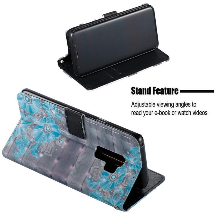Pattern Printing Leather Wallet Protection Flip Cover for Samsung Galaxy S9+ G965 - Blue Flower-5