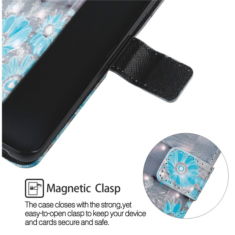 Pattern Printing Leather Wallet Protection Flip Cover for Samsung Galaxy S9+ G965 - Blue Flower-6