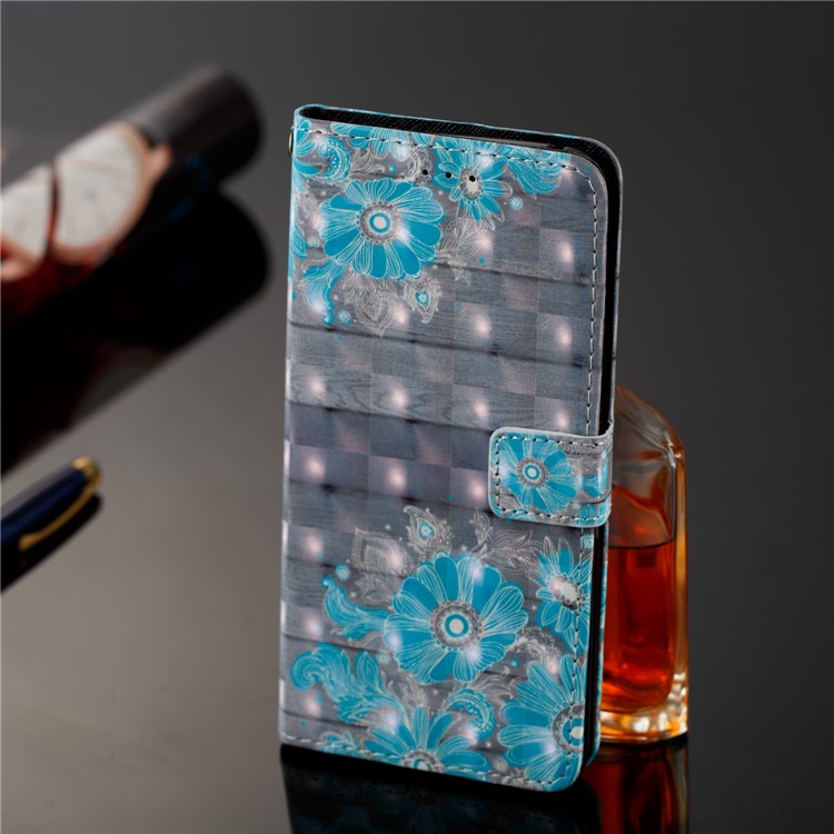 Pattern Printing Leather Wallet Protection Flip Cover for Samsung Galaxy S9+ G965 - Blue Flower-8