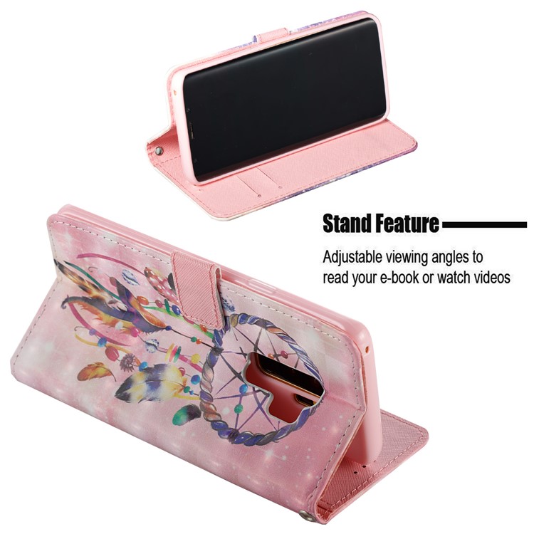 Pattern Printing Leather Wallet Cellphone Cover for Samsung Galaxy S9+ G965 - Pink Dream Catcher-5