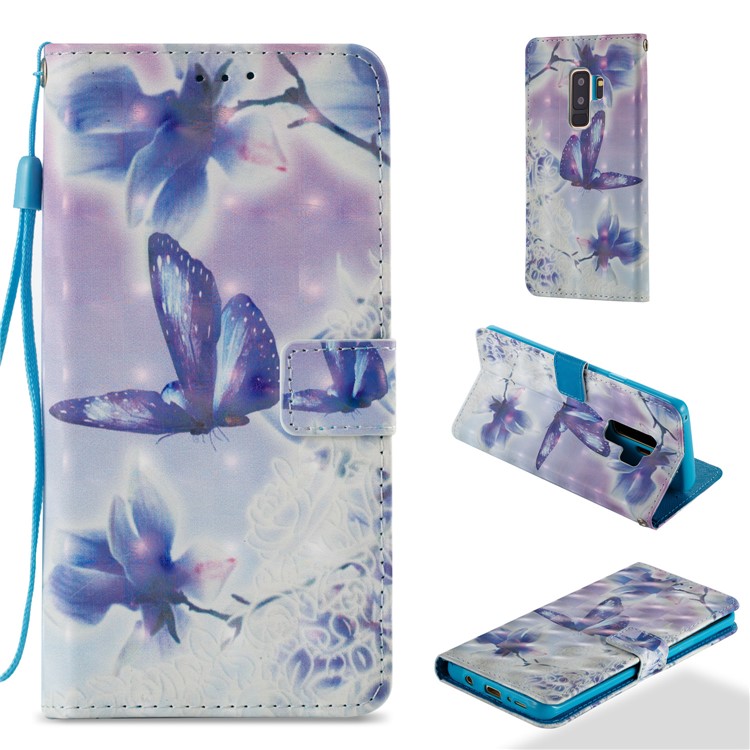 Pattern Printing Leather Wallet Phone Protective Casing for Samsung Galaxy S9+ G965 - Butterfly-1
