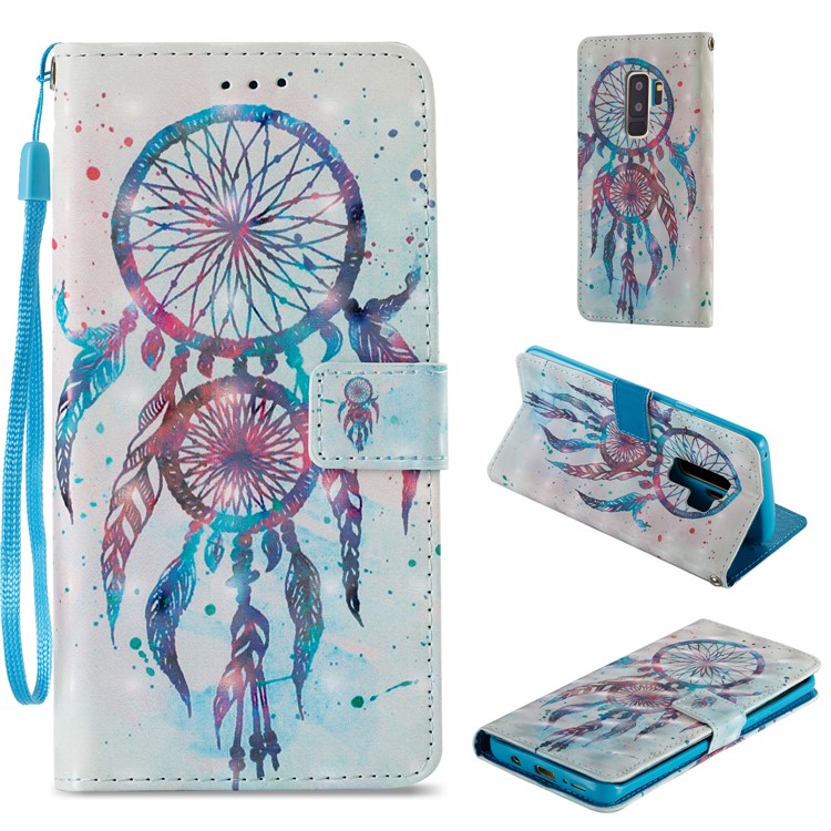 Pattern Printing Leather Wallet Phone Case for Samsung Galaxy S9+ G965 - Blue Dream Catcher-1