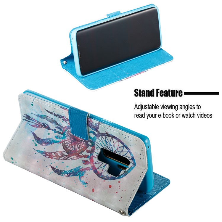 Pattern Printing Leather Wallet Phone Case for Samsung Galaxy S9+ G965 - Blue Dream Catcher-5