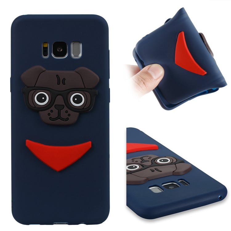Cute 3D Puppy TPU Soft Mobile Phone Shell for Samsung Galaxy S8 Plus SM-G955 - Dark Blue-1
