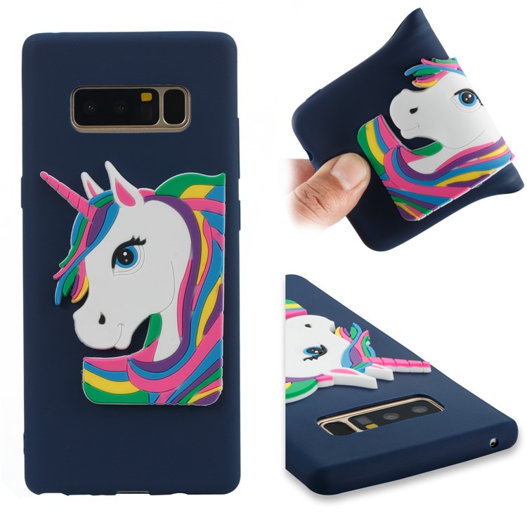 Cute 3D Unicorns TPU Soft Cell Phone Case for Samsung Galaxy Note 8 SM-N950 - Dark Blue-1