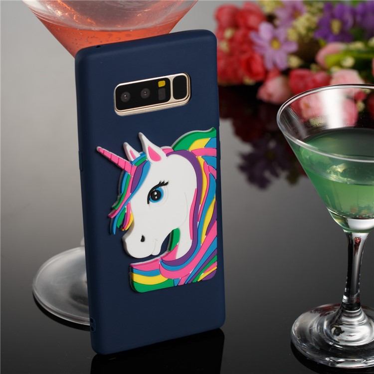Cute 3D Unicorns TPU Soft Cell Phone Case for Samsung Galaxy Note 8 SM-N950 - Dark Blue-4