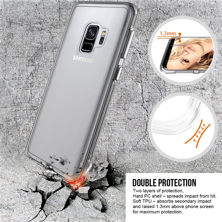 For Samsung Galaxy S9 SM-G960 Clear PC Back + TPU Frame Hybrid Phone Case - Transparent-5