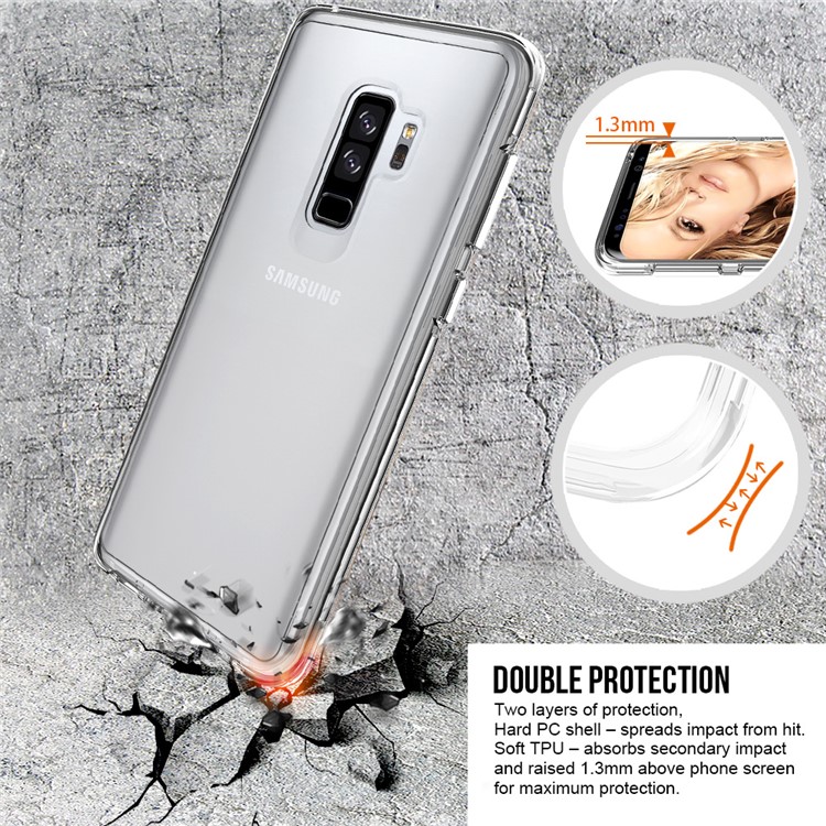 For Samsung Galaxy S9+ SM-G965 Clear PC Back + TPU Frame Hybrid Phone Case - Transparent-5