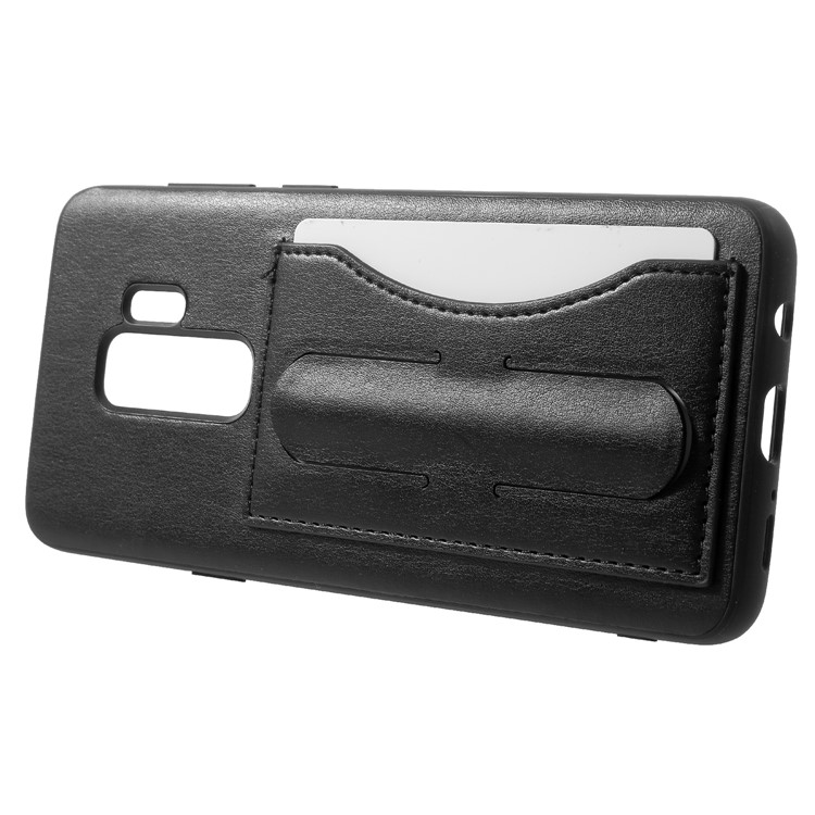 COBLUE PU Leather Coated PC + TPU Hybrid Case with Kickstand for Samsung Galaxy S9 Plus SM-G965 - Black-2