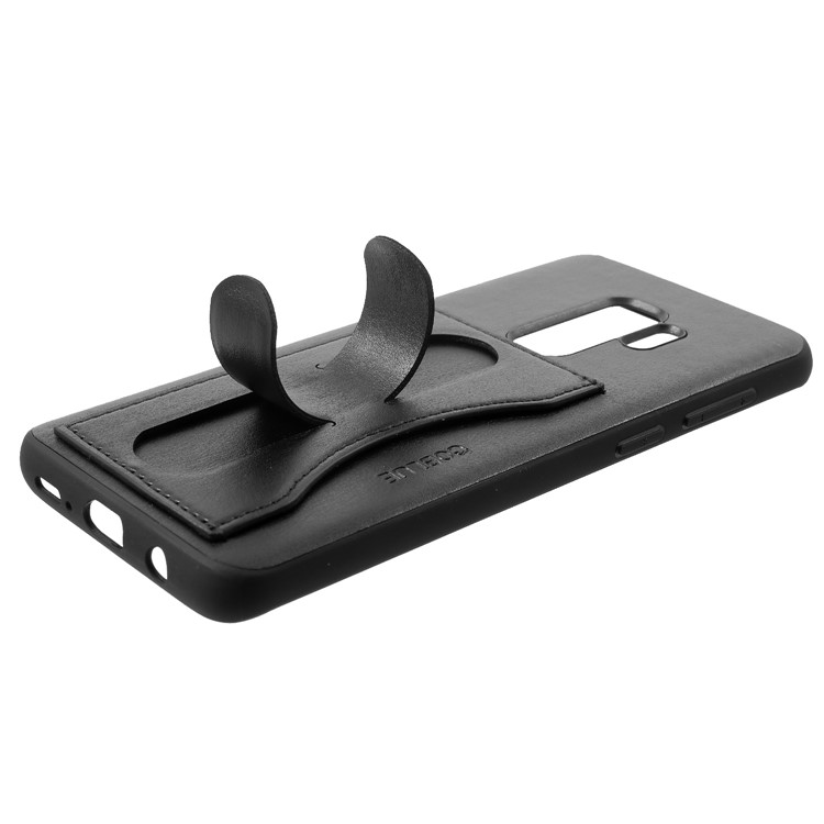 COBLUE PU Leather Coated PC + TPU Hybrid Case with Kickstand for Samsung Galaxy S9 Plus SM-G965 - Black-5