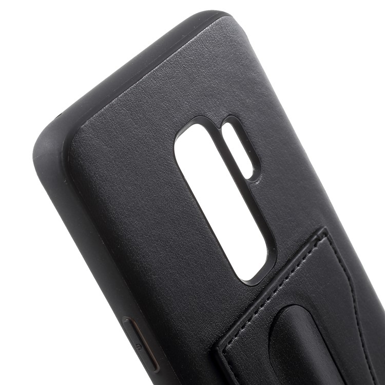 COBLUE PU Leather Coated PC + TPU Hybrid Case with Kickstand for Samsung Galaxy S9 Plus SM-G965 - Black-7