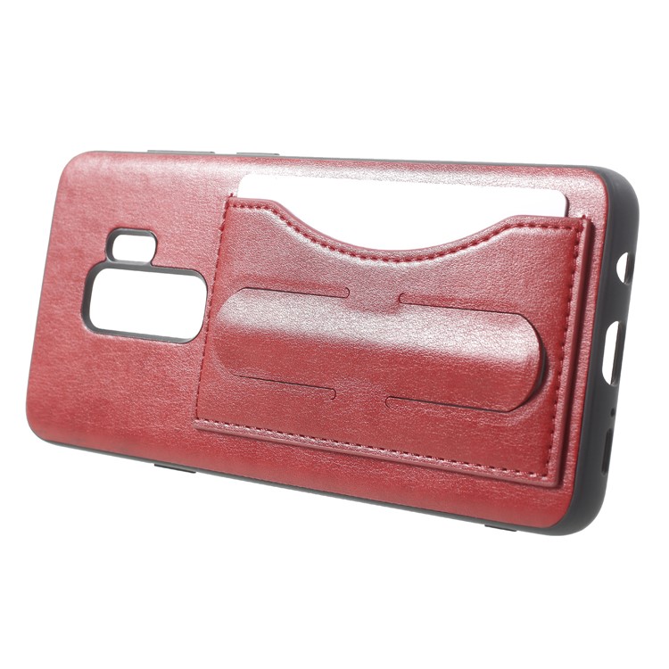 COBLUE PU Leather Coated PC + TPU Hybrid Back Cover with Kickstand for Samsung Galaxy S9 Plus SM-G965 - Red-2