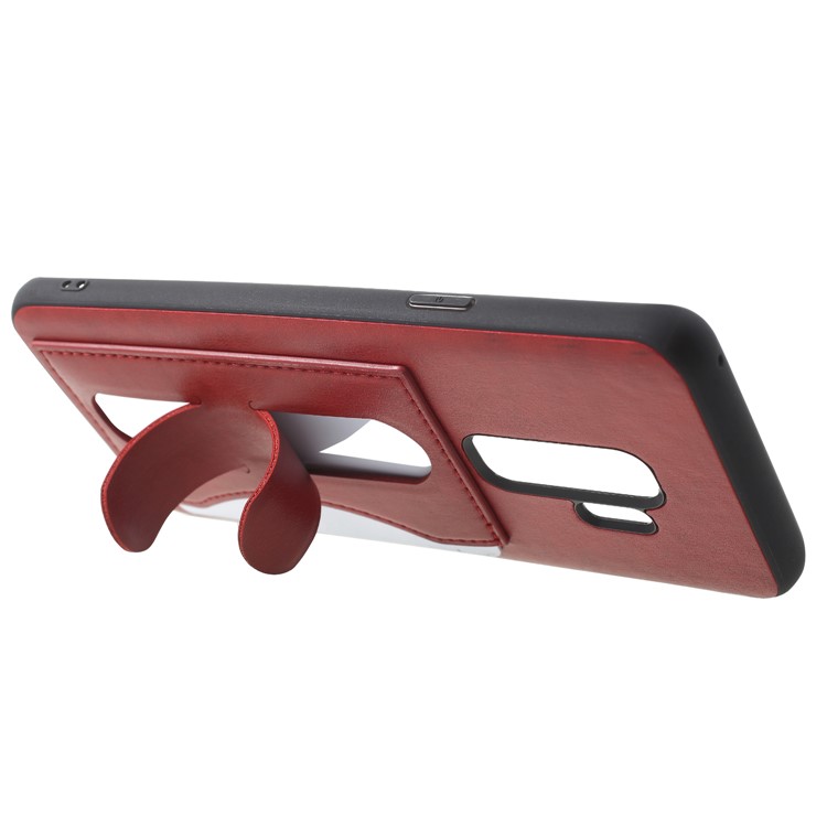 COBLUE PU Leather Coated PC + TPU Hybrid Back Cover with Kickstand for Samsung Galaxy S9 Plus SM-G965 - Red-3