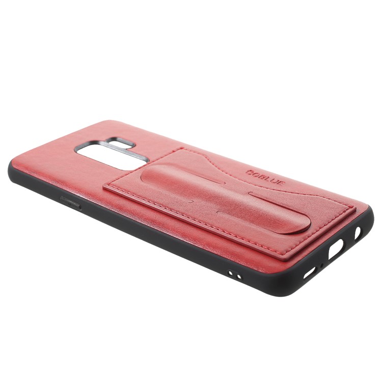 COBLUE PU Leather Coated PC + TPU Hybrid Back Cover with Kickstand for Samsung Galaxy S9 Plus SM-G965 - Red-4