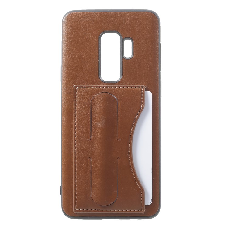 COBLUE PU Leather Coated PC + TPU Combo Mobile Shell with Kickstand for Samsung Galaxy S9 Plus SM-G965 - Brown-1