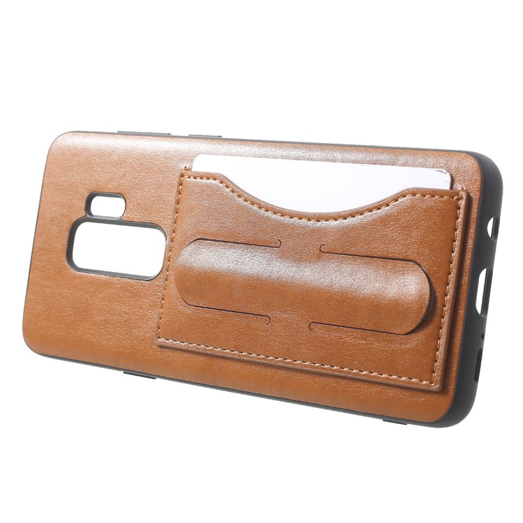 COBLUE PU Leather Coated PC + TPU Combo Mobile Shell with Kickstand for Samsung Galaxy S9 Plus SM-G965 - Brown-2