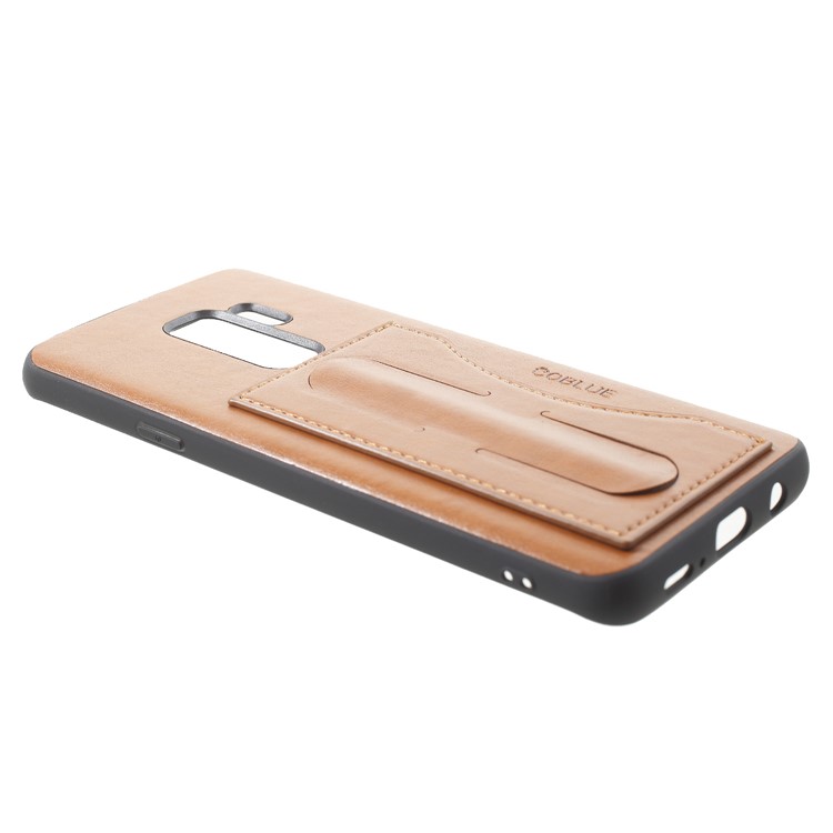 COBLUE PU Leather Coated PC + TPU Combo Mobile Shell with Kickstand for Samsung Galaxy S9 Plus SM-G965 - Brown-4