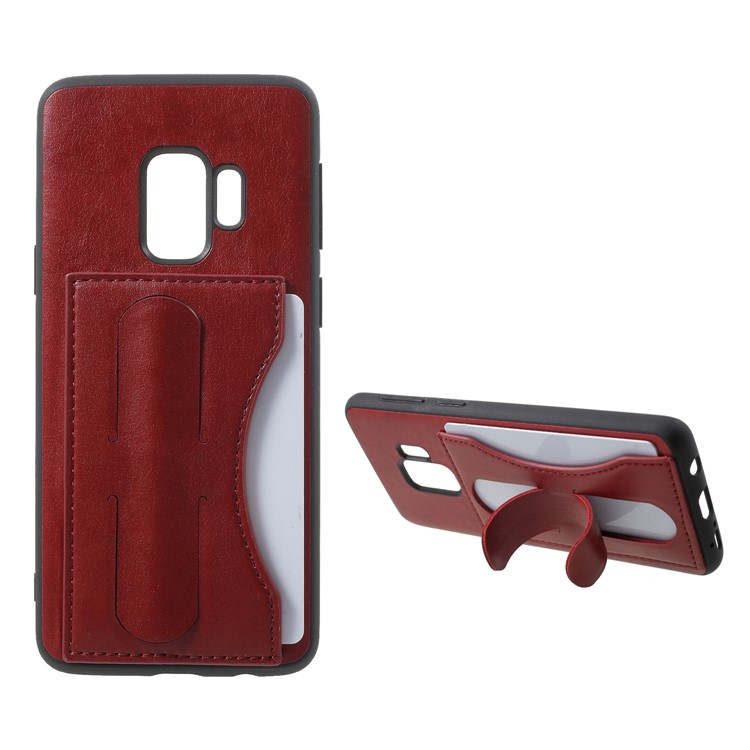 COBLUE Leather Coated PC + TPU Hybrid Back Case with Kickstand for Samsung Galaxy S9 SM-G960 - Red-1
