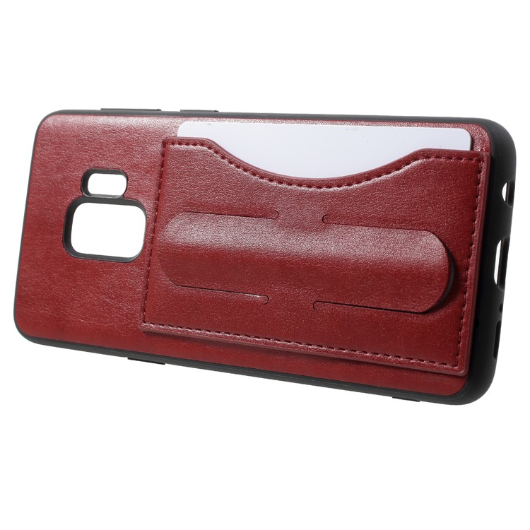 COBLUE Leather Coated PC + TPU Hybrid Back Case with Kickstand for Samsung Galaxy S9 SM-G960 - Red-2