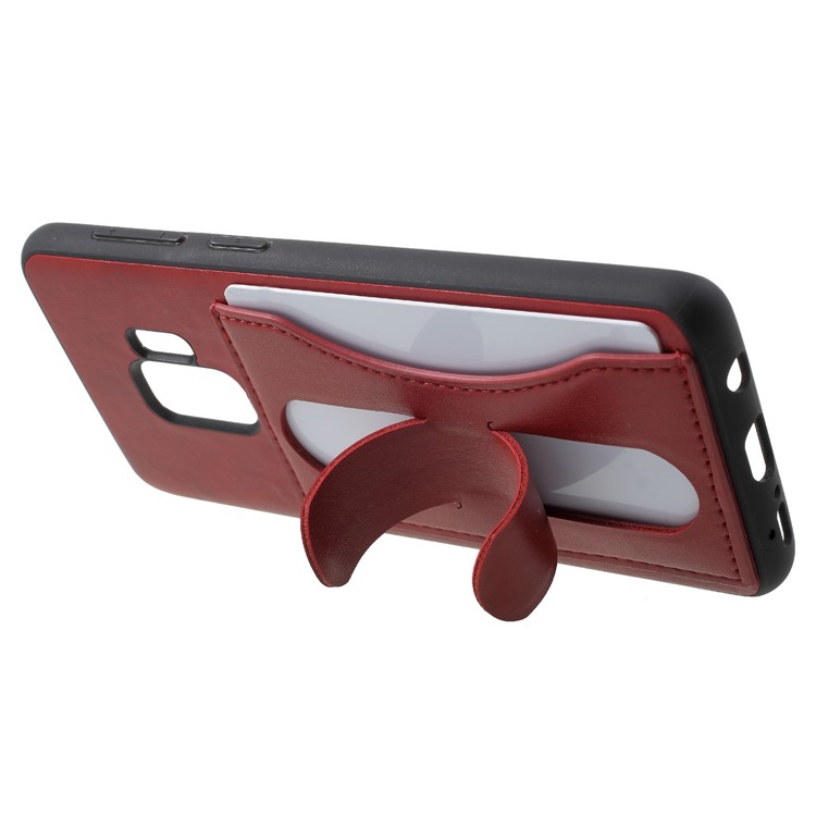COBLUE Leather Coated PC + TPU Hybrid Back Case with Kickstand for Samsung Galaxy S9 SM-G960 - Red-3