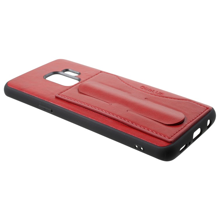 COBLUE Leather Coated PC + TPU Hybrid Back Case with Kickstand for Samsung Galaxy S9 SM-G960 - Red-4