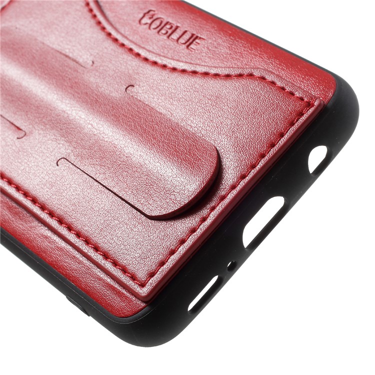 COBLUE Leather Coated PC + TPU Hybrid Back Case with Kickstand for Samsung Galaxy S9 SM-G960 - Red-5