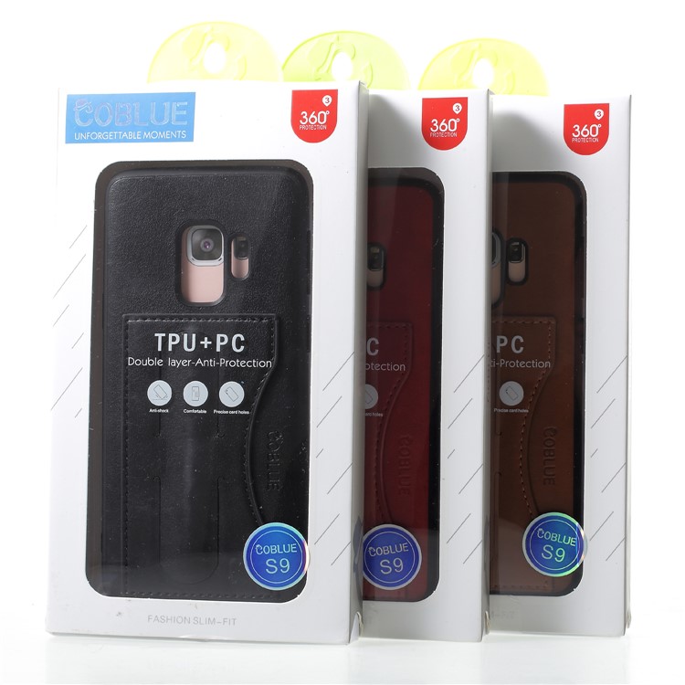 COBLUE Leather Coated PC + TPU Hybrid Back Case with Kickstand for Samsung Galaxy S9 SM-G960 - Red-6
