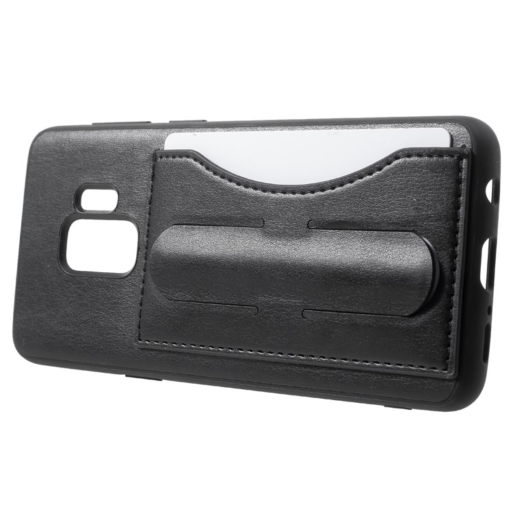 COBLUE Leather Coated PC + TPU Hybrid Back Cover with Kickstand for Samsung Galaxy S9 SM-G960 - Black-2