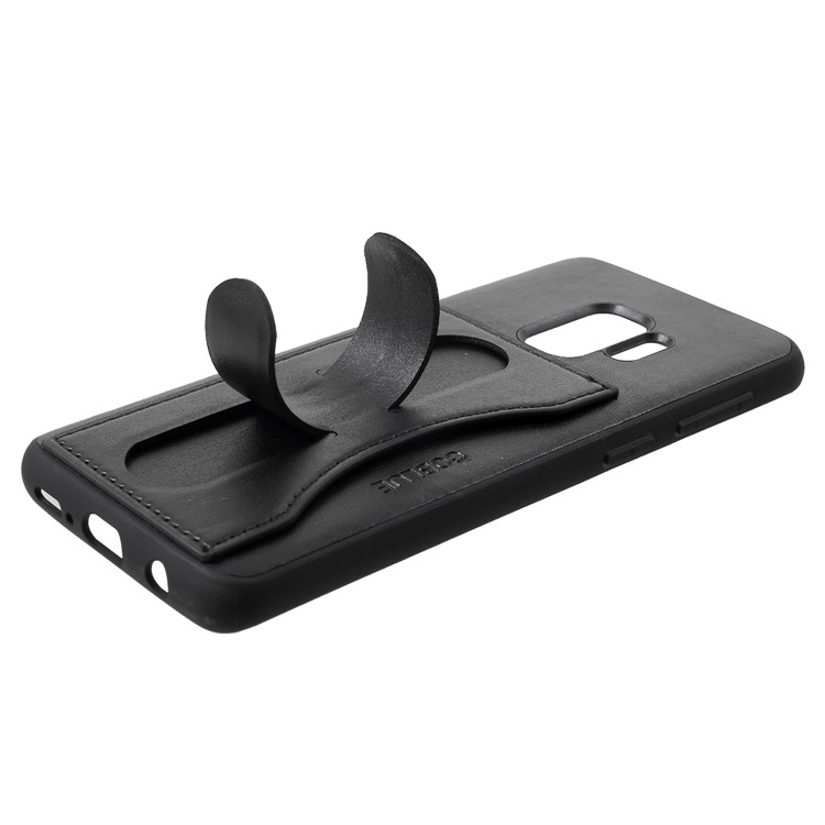 COBLUE Leather Coated PC + TPU Hybrid Back Cover with Kickstand for Samsung Galaxy S9 SM-G960 - Black-4