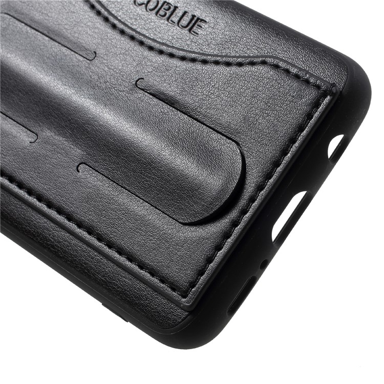 COBLUE Leather Coated PC + TPU Hybrid Back Cover with Kickstand for Samsung Galaxy S9 SM-G960 - Black-5