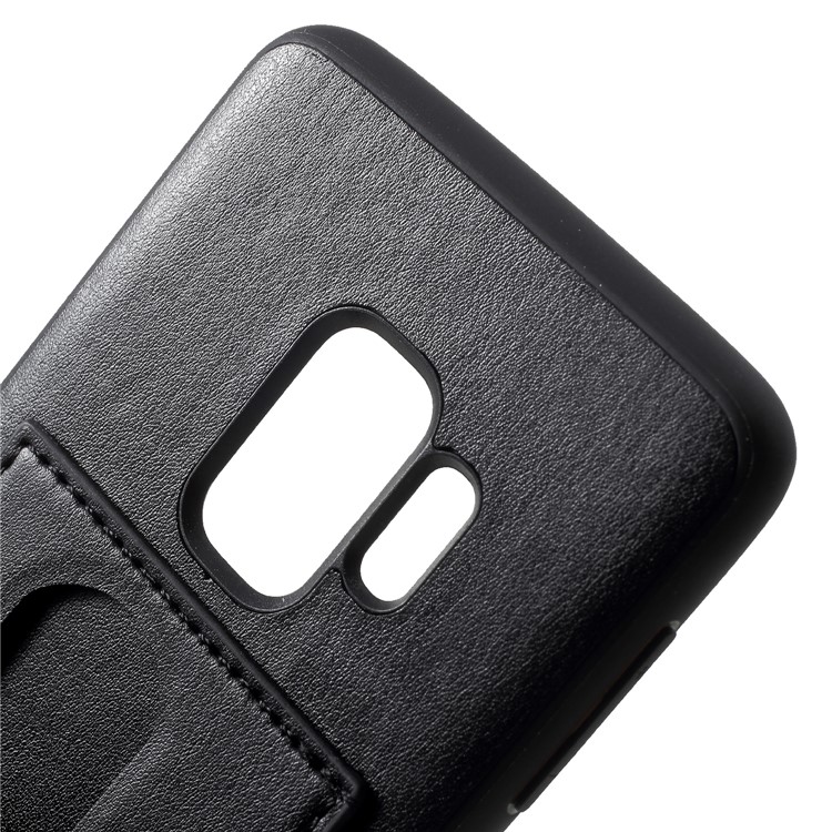 COBLUE Leather Coated PC + TPU Hybrid Back Cover with Kickstand for Samsung Galaxy S9 SM-G960 - Black-6
