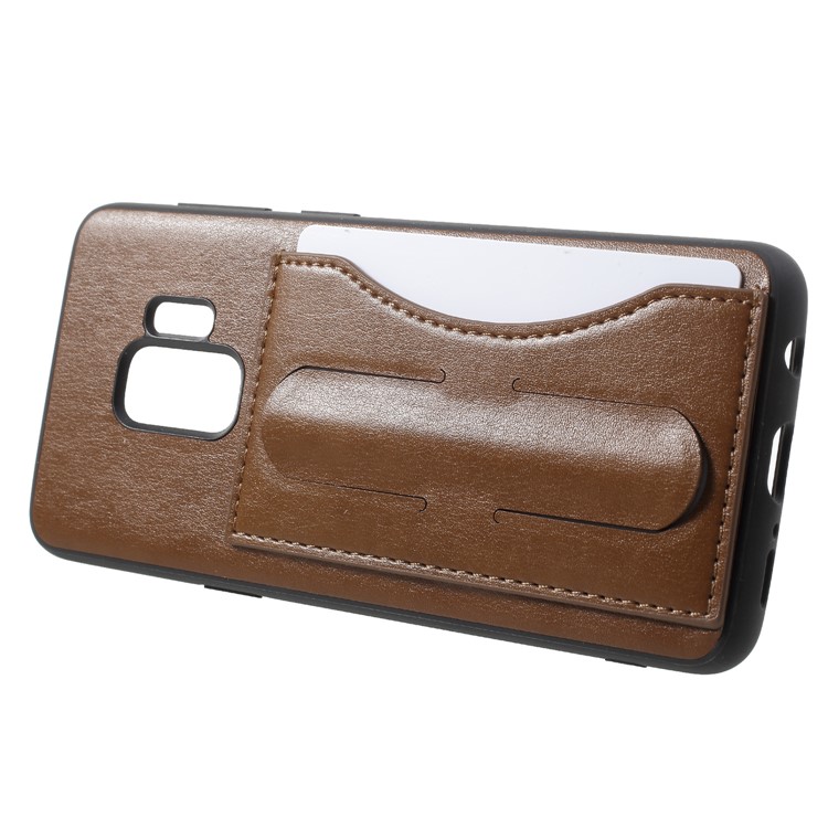 COBLUE Hybrid Leather Coated PC + TPU Kickstand Phone Shell for Samsung Galaxy S9 SM-G960 - Brown-2