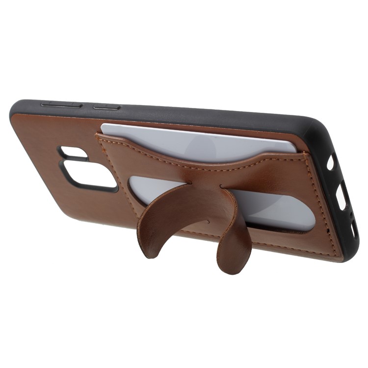 COBLUE Hybrid Leather Coated PC + TPU Kickstand Phone Shell for Samsung Galaxy S9 SM-G960 - Brown-3