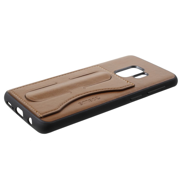 COBLUE Hybrid Leather Coated PC + TPU Kickstand Phone Shell for Samsung Galaxy S9 SM-G960 - Brown-4