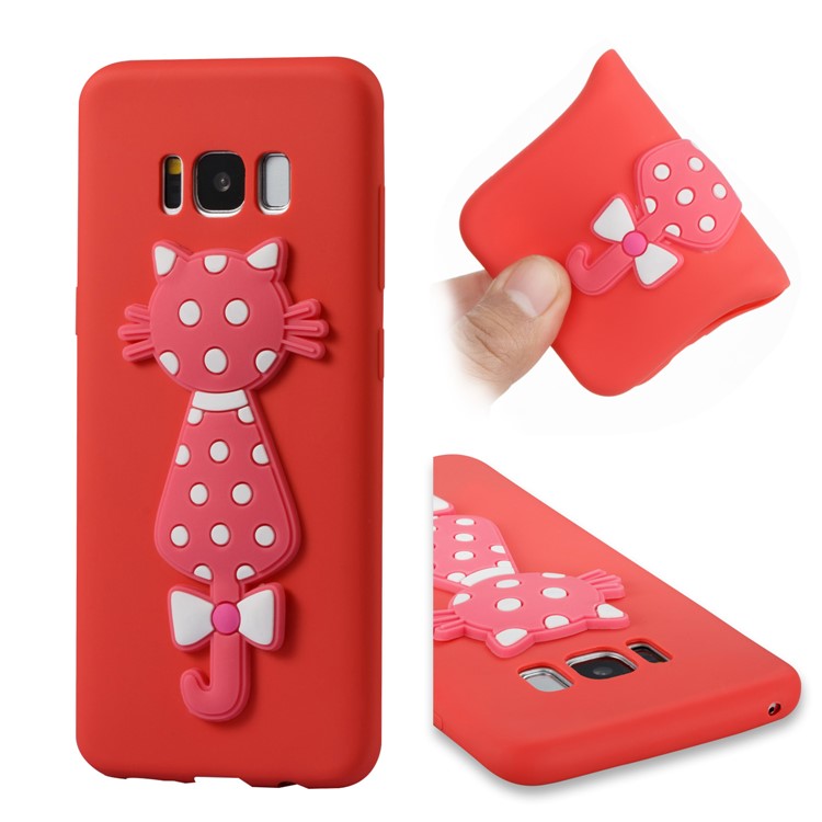 Cute 3D Cat TPU Soft Phone Cover for Samsung Galaxy S8 SM-G950 - Red-1