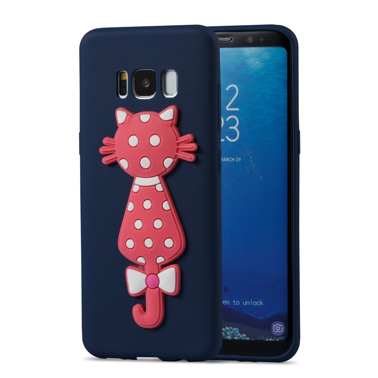 Cute 3D Cat TPU Soft Phone Accessory Case for Samsung Galaxy S8 SM-G950 - Dark Blue-2