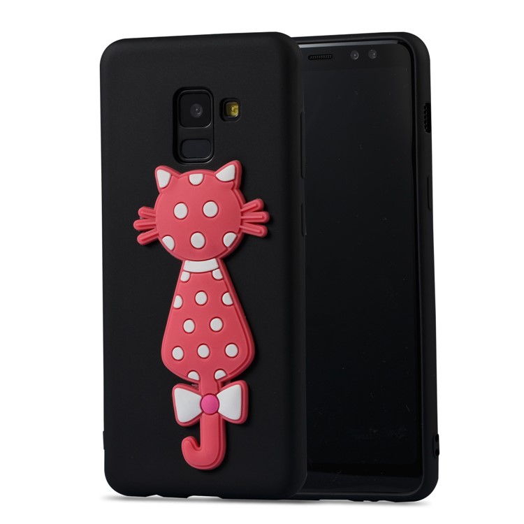 Cute 3D Cat TPU Soft Phone Case for Samsung Galaxy A8 (2018) - Black-1
