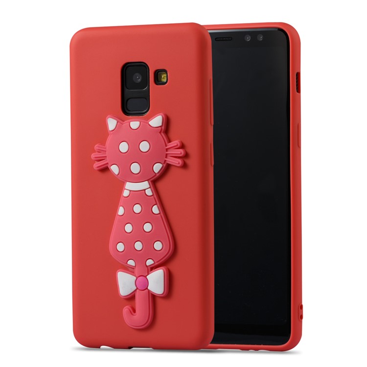 Cute 3D Cat TPU Soft Phone Cover for Samsung Galaxy A8 (2018) - Red-1