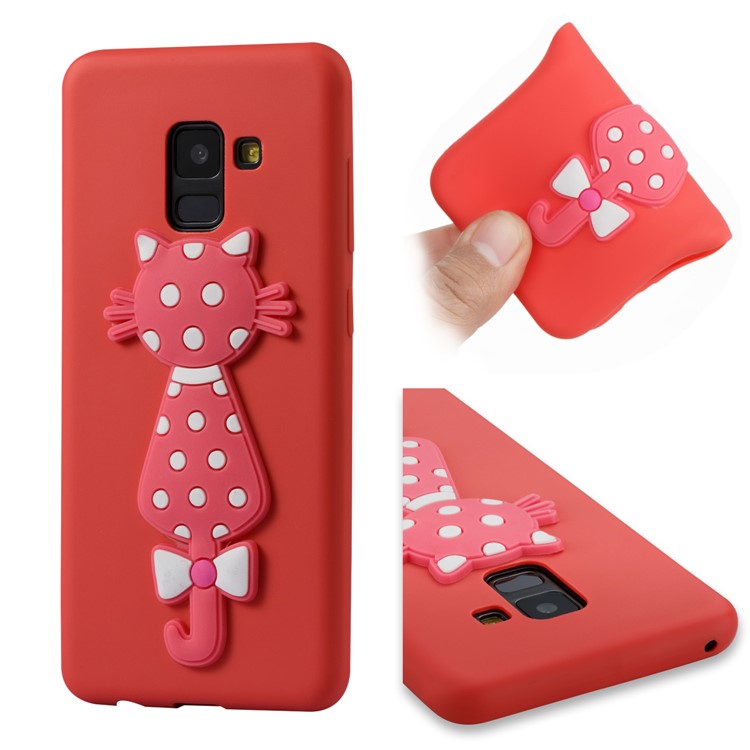 Cute 3D Cat TPU Soft Phone Cover for Samsung Galaxy A8 (2018) - Red-2