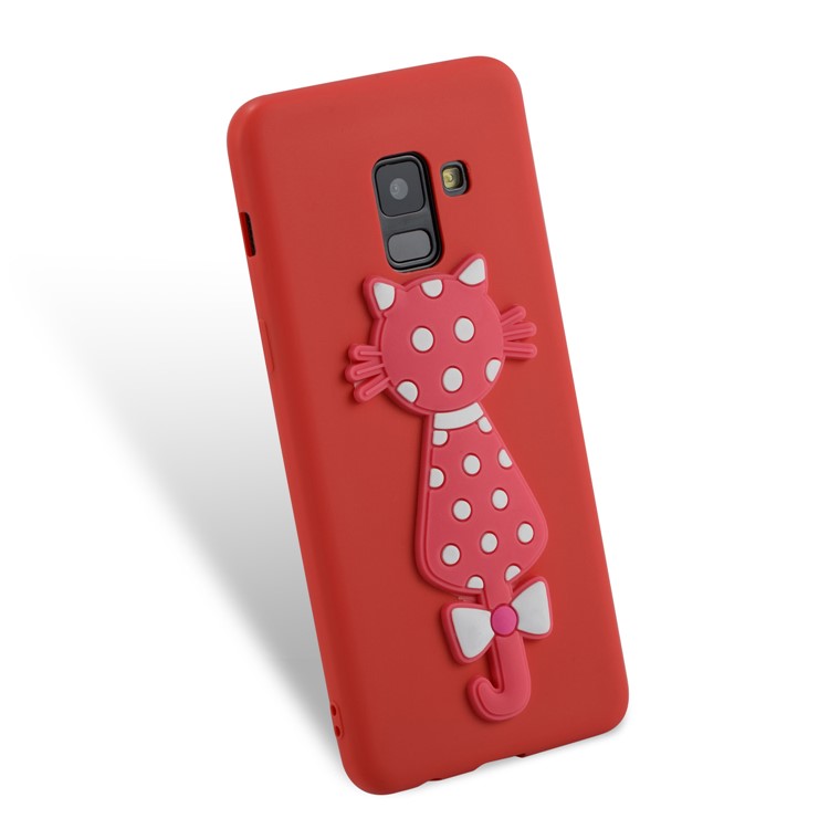Cute 3D Cat TPU Soft Phone Cover for Samsung Galaxy A8 (2018) - Red-3