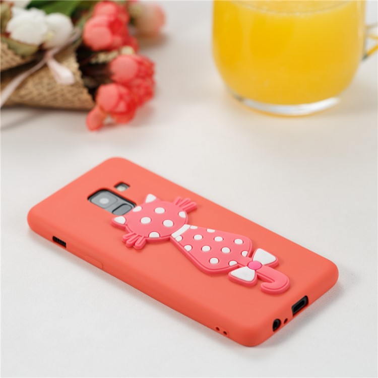 Cute 3D Cat TPU Soft Phone Cover for Samsung Galaxy A8 (2018) - Red-4